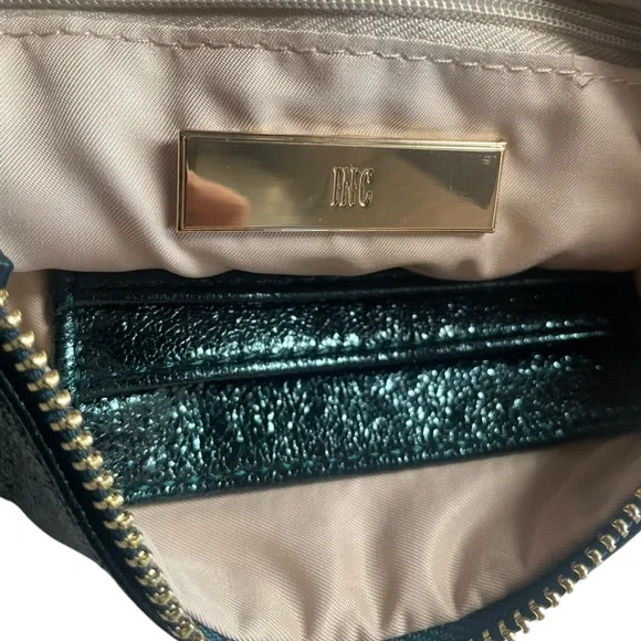 INC Charlii Bangle Handle Solid Faux-Leather Crossbody Bag Clutch Metallic Green - Picture 3 of 8